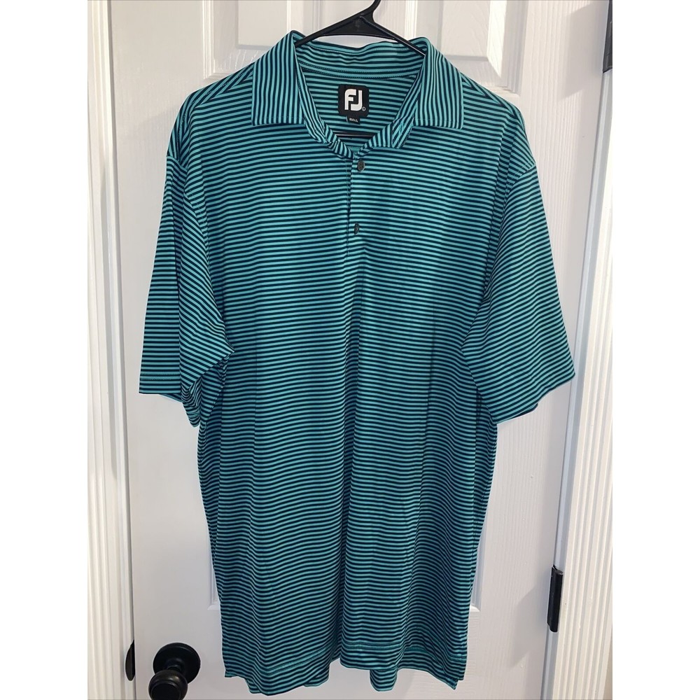 Footjoy Golf Polo Large Green Black Stripe Polyester Spandez Mix